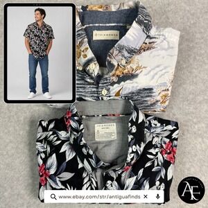 7 Diamonds Mens Short Sleeve Button Down Shirt Bundle Tropical Floral Scenic L